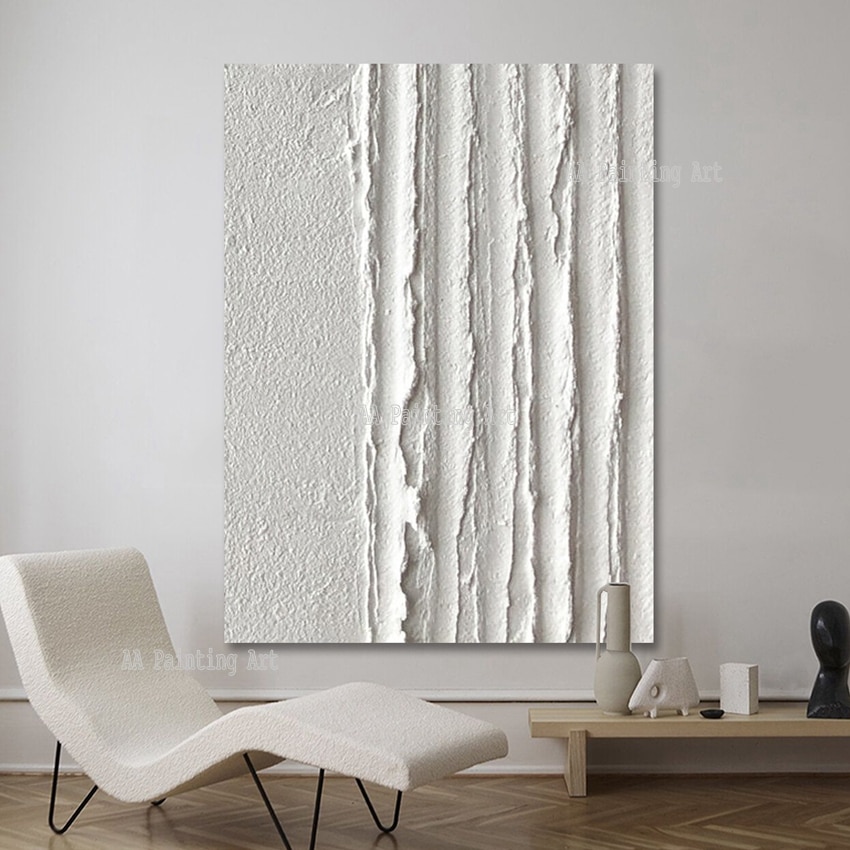 현대적인 벽화 아트, 무거운 질감, 두꺼운 3D 추상 흰색 아크릴 그림 캔버스 그림 아트, 손으로 그린 벽 아트워크